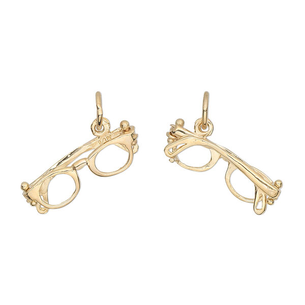 Charm, 14Kt gold, 19x6mm glasses. Sold individually. image number 0