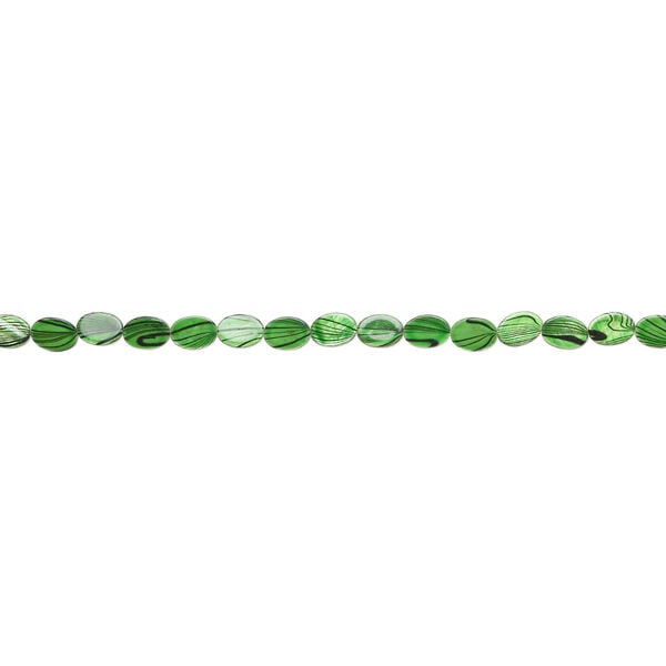 Mother-of-pearl shell 1pkg1, flat oval bead 15 inch green and black 14x9mm-15x11mm image number 1