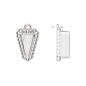 Drop, silver-plated "pewter" (zinc-based alloy), 17x17x11.5mm beaded triangle with 11x11x6mm non-calibrated triangle setting. Sold per pkg of 4.