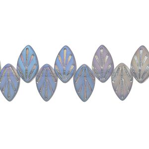 Bead, glass, translucent matte grey blue AB, 11x6.5mm top-drilled leaf. Sold per 15-1/2" to 16" strand.