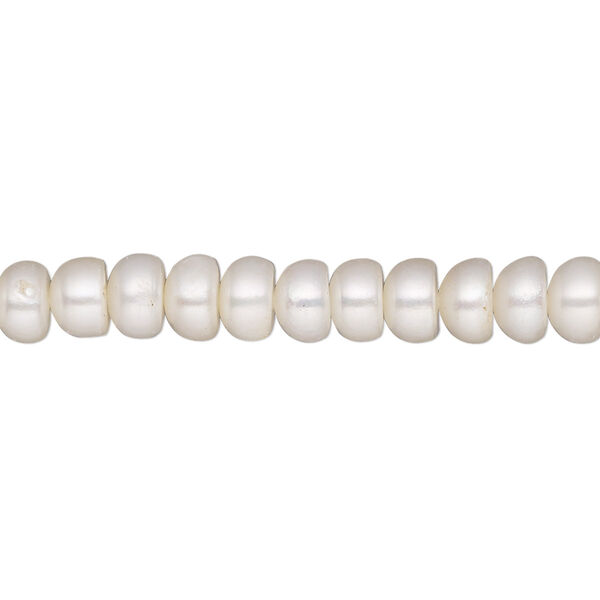 Pearl, White Lotus™, cultured freshwater (bleached), white, 5.5-6mm button, C grade, Mohs hardness 2-1/2 to 4. Sold per 15-1/2" to 16" strand. image number 0