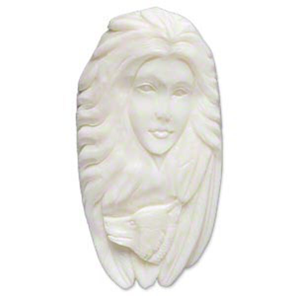Embellishment, bone (bleached), white, 60x30mm-64x34mm hand-carved single-sided undrilled spirit wolf, Mohs hardness 2-1/2. Sold individually. image number 0