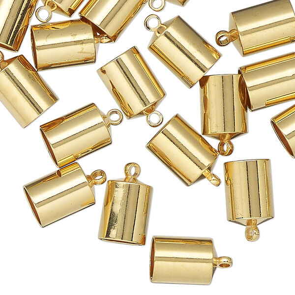 Cord end, gold-finished brass, 9x7mm glue-in tube. Sold per pkg of 20. image number 0