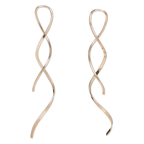 Ear wire, 14Kt rose gold-filled, 2-inch flat ribbon, 20 gauge. Sold per pair. image number 0