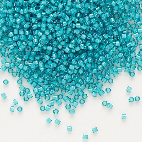 Seed bead, Delica®, glass, pkg/7.5g, #11 round, translucent white-lined luster teal (DB-1782). image number 0