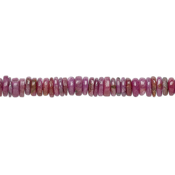 Bead, corundum (dyed), red, 4x1mm-5x2mm hand-cut rondelle, C grade, Mohs hardness 9. Sold per 8-inch strand, approximately 100-150 beads. image number 0