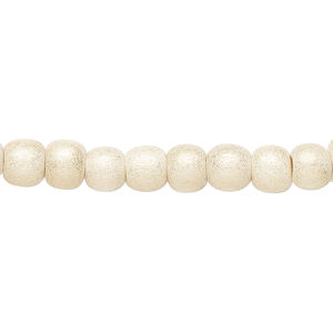Bead 1pkg1, Taiwanese cheesewood (dyed / waxed), gold cream, 5-6mm round, 15-1/2 to 16 inches.