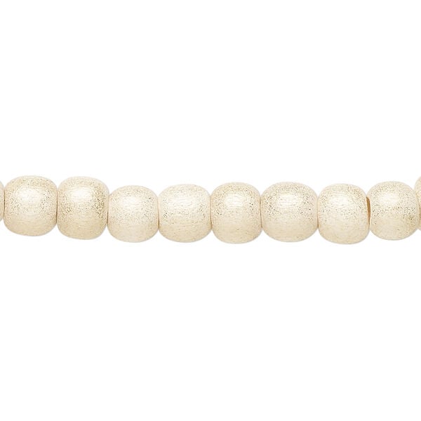 Bead 1pkg1, Taiwanese cheesewood (dyed / waxed), gold cream, 5-6mm round, 15-1/2 to 16 inches. image number 0