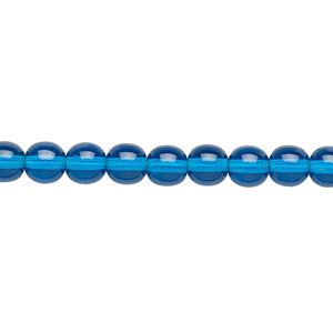 Bead, Czech glass druk, transparent dark aqua blue, 6mm round. Sold per 15-1/2" to 16" strand, approximately 65 beads.