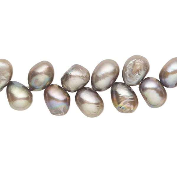 Pearl, cultured freshwater (dyed), pewter, 7x5mm-9x6mm herringbone-drilled flat-sided rice with 0.4-0.6mm hole, D grade, Mohs hardness 2-1/2 to 4. Sold per 15-inch strand. image number 0