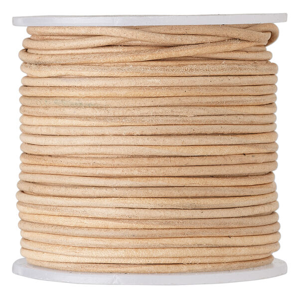 Cord, leather (natural), 1.4-1.6mm round. Sold per 25-yard spool. image number 0