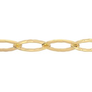 Chain 1pkg1 gold-plated marquise, 8mm hammered, brass 5 foot unfinished