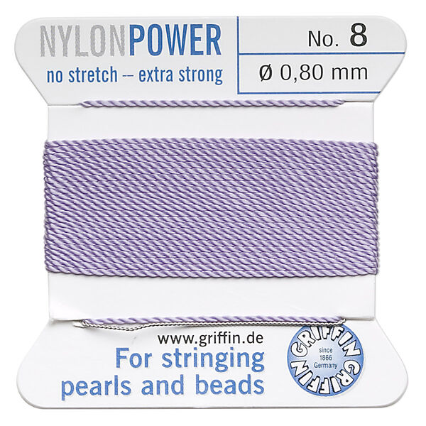 Thread, Griffin, nylon, lilac, size #8. Sold per 2-meter card (approximately 78 inches). image number 0