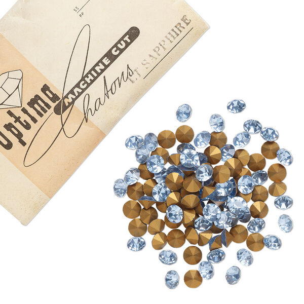 Chaton 144pk sapphire foil back, vintage Preciosa Czech crystal rhinestone 8.16-8.41mm round SS39 image number 0