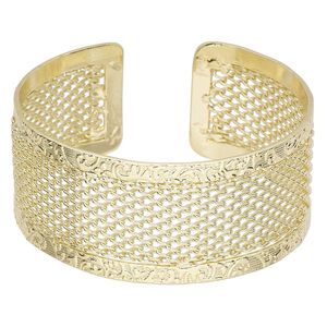 Bracelet, cuff, gold-finished steel, 30mm wide with cutout mesh design, adjustable from 7-1/2 to 8 inches. Sold individually.
