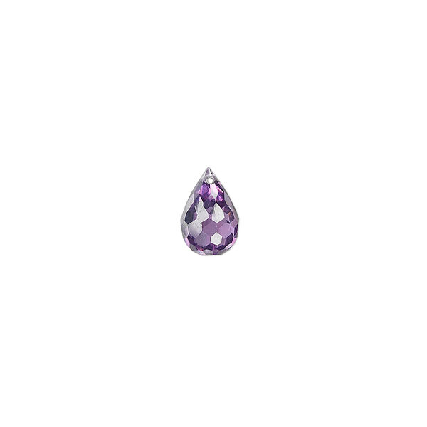 Bead, cubic zirconia, amethyst purple, 9x6mm top-drilled faceted teardrop, Mohs hardness 8-1/2. Sold per pkg of 2. image number 0