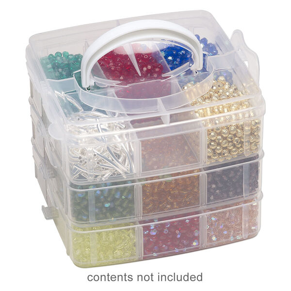 Organizer, acrylic, white and clear, 6-1/4 x 5-3/4 x 5 inches with 3 stackable trays each with compartments. Sold individually. image number 0