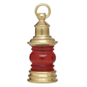 Focal, brass / glass / steel, red, 42x19mm 3D lantern. Sold individually.