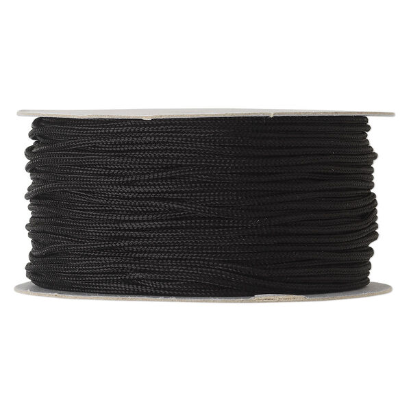 Cord, imitation silk, black, 1mm. Sold per 100-foot spool. image number 0