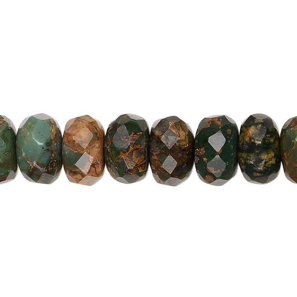 Bead, green "opal" (chalcedony) (natural), 10x6mm faceted rondelle, B grade, Mohs hardness 5 to 6-1/2. Sold per 15-1/2" to 16" strand. image number 0
