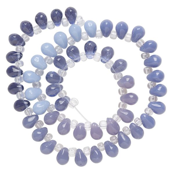 Bead, glass, mixed translucent shaded purples, 8x6mm top-drilled teardrop with irregular rondelles. Sold per 14-inch strand, approximately 50 beads. image number 0