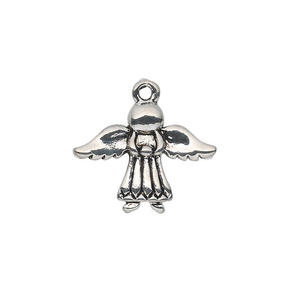Charm, antique silver-plated "pewter" (zinc-based alloy), 21x16mm single-sided angel. Sold per pkg of 10. image number 0