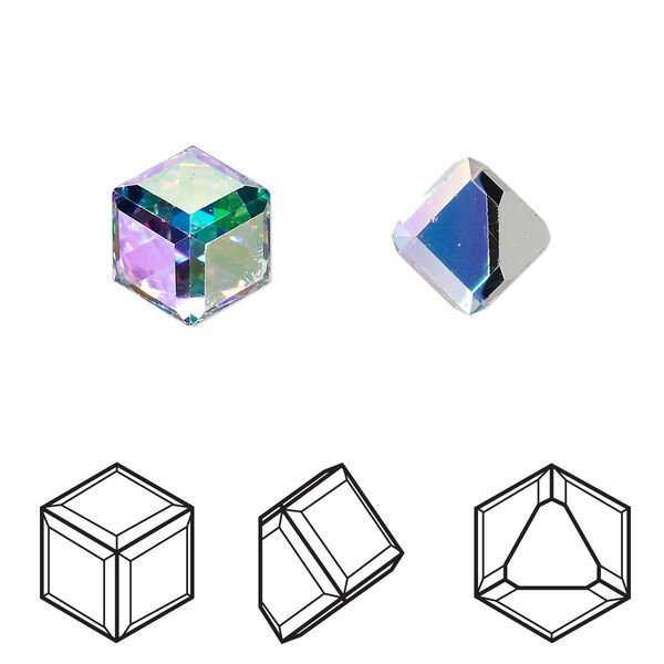 Fancy stone 2pk crystal AB CAL VZ, Crystal Passions® 8mm cube 4841 image number 0