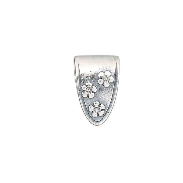 Bail, JBB Findings, fold over style, antiqued sterling silver, 16.5x10.5mm shield with flowers and 12mm grip length. Sold individually. image number 0