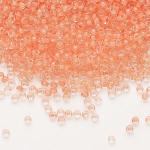 Seed bead, Dyna-Mites™, glass, pkg/40g, #11 round, translucent inside dyed color tangerine, (204 11/0 RR).