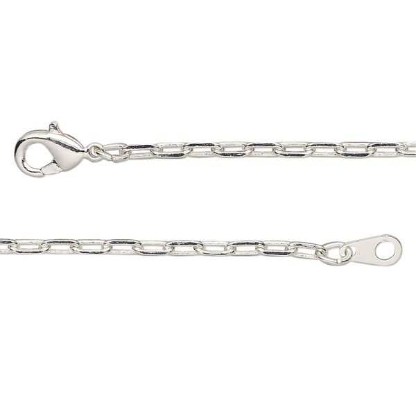 Chain, silver-plated brass, 2.3mm paperclip, 16 inches with lobster claw clasp. Sold individually. image number 0