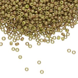 Seed bead, TOHO BEADS®, glass, pkg/50g, #11 round, opaque marbled avocado and pink (TR-11-1209).