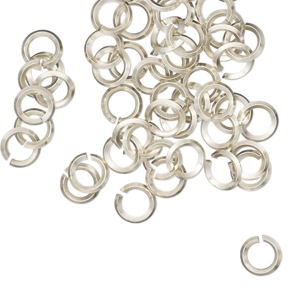 Jump ring, copper / zinc / nickel, nickel silver, 6mm hand-cut round diamond wire, 3.8mm inside diameter, 17 gauge. Sold per pkg of 50. image number 0