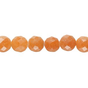 Bead, red aventurine (natural), 8mm hand-cut faceted round, B- grade, Mohs hardness 7. Sold per 8-inch strand.