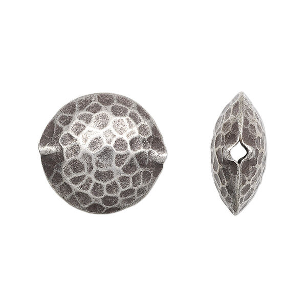 Bead, Hill Tribes, antiqued sterling silver, 17mm hammered puffed flat round. Sold individually. image number 0