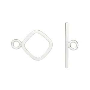 Clasp toggle 1pkg1 satin sterling silver, 15x15mm diamond, 1-strand