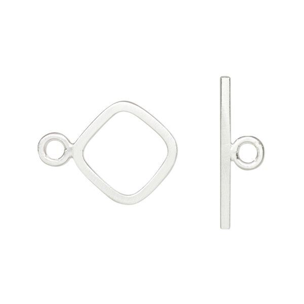 Clasp toggle 1pkg1 satin sterling silver, 15x15mm diamond, 1-strand image number 0