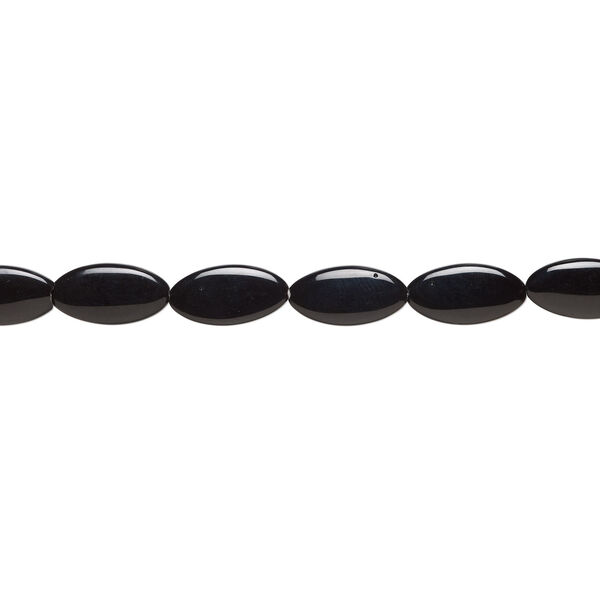 Bead 1pkg1 glass, opaque black, 34x18mm-35x18mm puffed marquise, 15 inches. image number 1