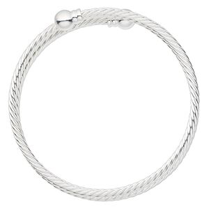 Bracelet, bangle, silver-plated brass, 3.5mm twisted wire with 8mm threaded ball end, adjustable from 7-1/2 to 8 inches. Sold individually.