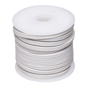 Cord, waxed cotton, white, 4mm flat. Sold per 25-meter spool.