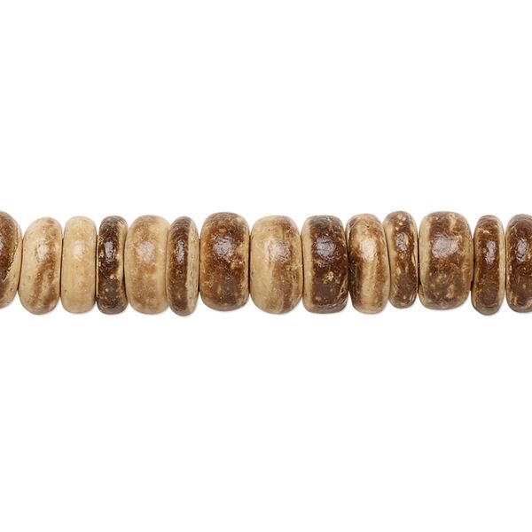 Bead, wood (waxed), light and dark brown, 7x2mm-8x4.5mm hand-cut rondelle. Sold per pkg of (2) 15-1/2" to 16" strands. image number 0