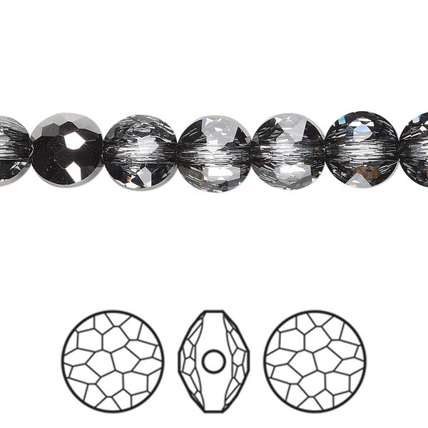 Bead 4pk crystal silver night, Crystal Passions® 8mm puffed round 5034 image number 0