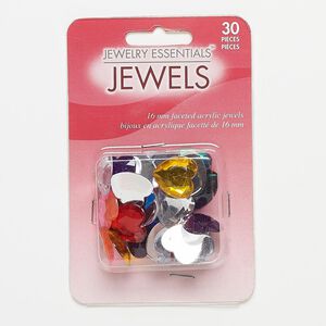 Flat back mix, acrylic, mixed colors, 16x16mm faceted heart. Sold per pkg of 30.