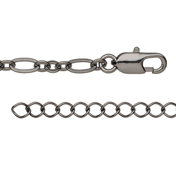 Chain, Almost Jewelry™, gunmetal-plated brass, 4mm figaro, 16 inches with 1 to 3 inches extender chain and lobster claw clasp. Sold individually. image number 0