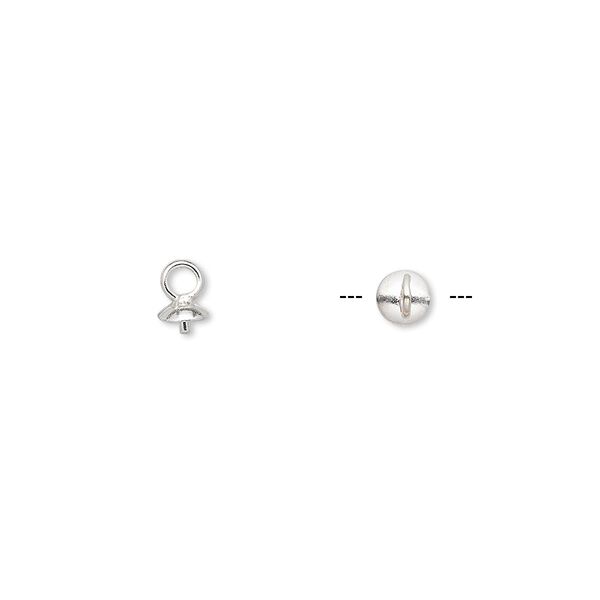 Cup, sterling silver, 4mm cup with 3mm peg, fits 4-8mm bead. Sold per pkg of 4. image number 0