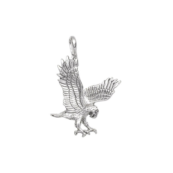 Charm, antiqued sterling silver, 21x17mm single-sided striking eagle. Sold individually. image number 0