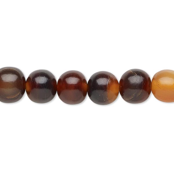 Bead, horn (dyed / waxed), golden, 8mm hand-cut round. Sold per 15-1/2" to 16" strand. image number 0