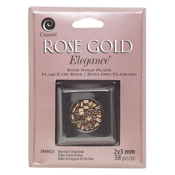 Crimp, rose gold-plated copper and lacquer, 3x2mm tube, 1.3mm inside diameter. Sold per pkg of 38. image number 0