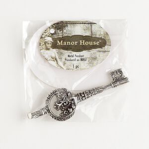 Focal, antique silver-finished "pewter" (zinc-based alloy), 67x20mm skeleton key with elephant design. Sold individually.