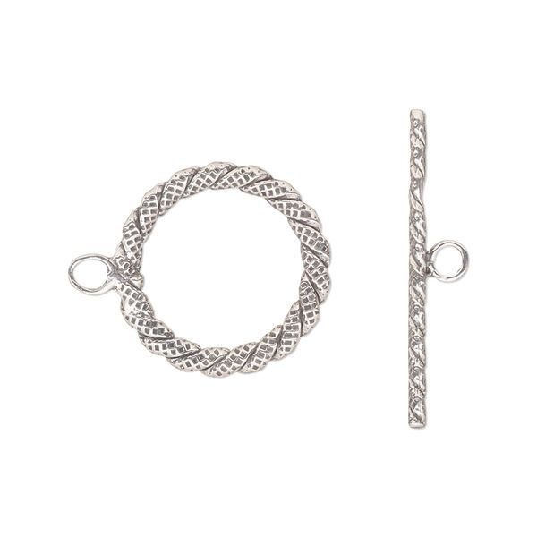 Clasp, toggle, antiqued sterling silver, 17mm fancy round. Sold individually. image number 0