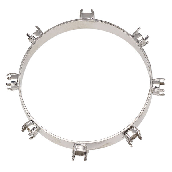 Bracelet, bangle, imitation rhodium-finished brass, 10mm width with (8) SS39 round rivoli or chaton mountings, 8 inches. Sold individually. image number 0